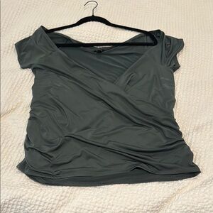 Express Green Wrap Blouse with Cuffed Cap Sleeves